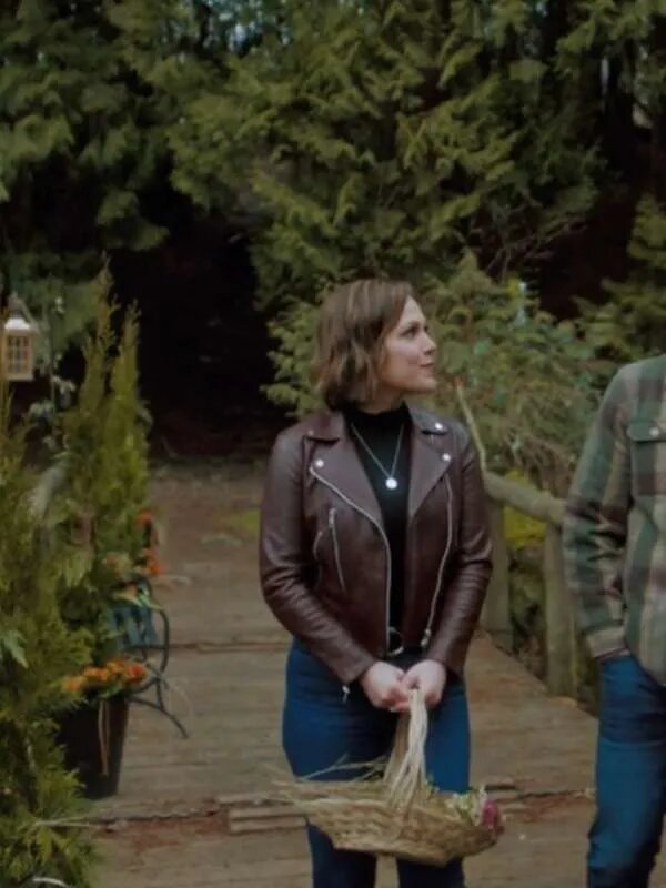 The Wedding Cottage 2023 Erin Krakow Brown Leather Jacket