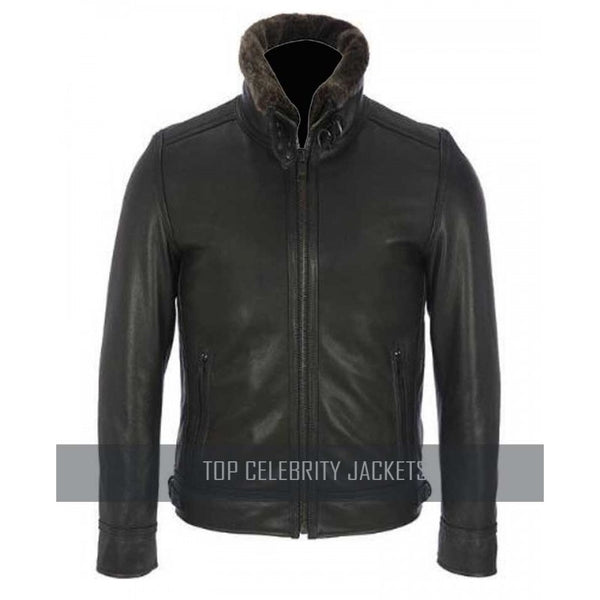 Bomber Leather Jacket W Detachable Faux-fur Collar