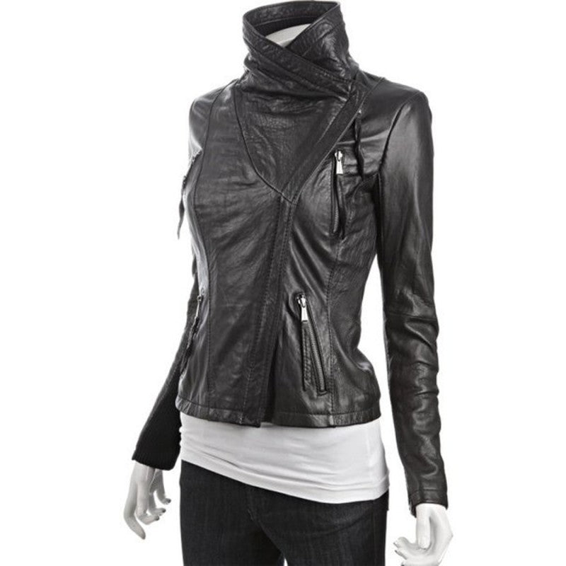 Women Asymmetrical Black Leather Jacket