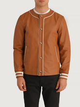 Willis Tan Brown Leather Varsity Jacket 2026