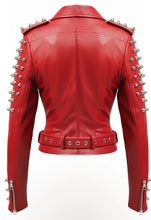 Women Crimson Studs Red Leather Jacket