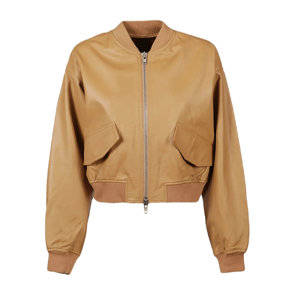 Tan Brown Sheep Leather Bomber Jacket Women