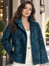 Women Teal Persian Lamb Fur Short Jacket