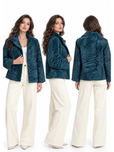 Women’s Teal Lamb Fur Cropped Jacket