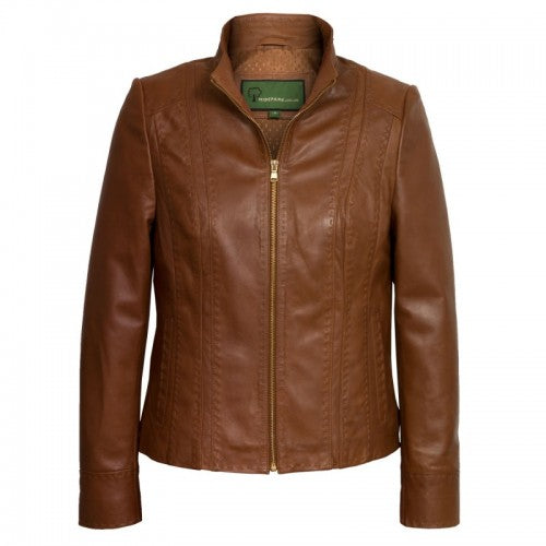 Brown Leather Stitched Design Jacket