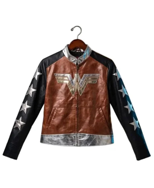 Wonder Woman Costume Leather Jacket | Brown & Black Women's Jacket