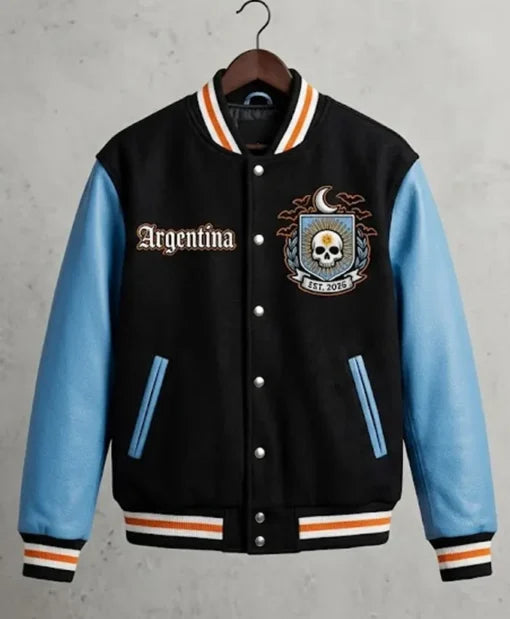 Halloween Argentina Varsity Jacket in white and blue
