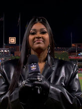 World Series Game Jazmine Sullivan Black Leather Coat