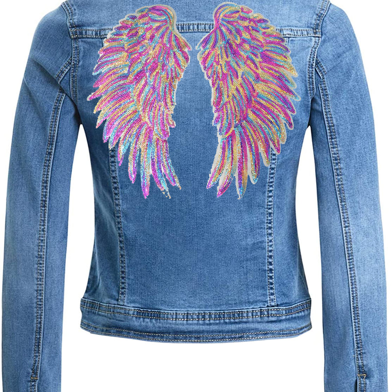 Women Angel Wings Blue Denim Jacket