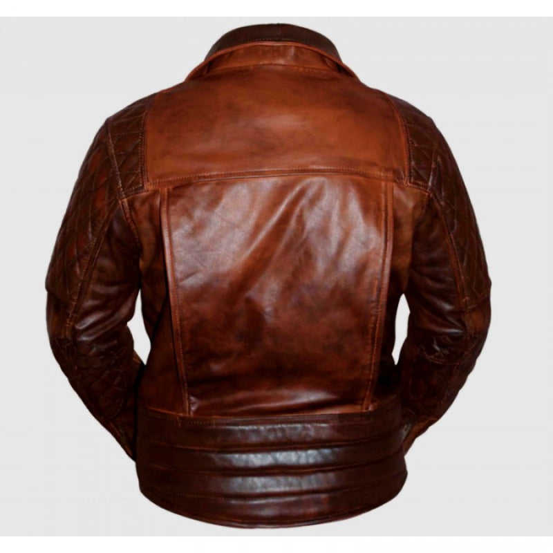 Classic Diamond Biker Brown Distressed Leather Jacket