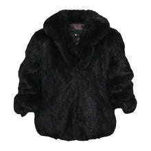 Black Nutria fur coat with fox fur collar on a white background