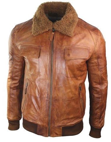 Bomber Distressed Brown Men Fur Leather Jacket