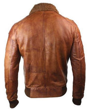 Bomber Distressed Brown Men Fur Leather Jacket