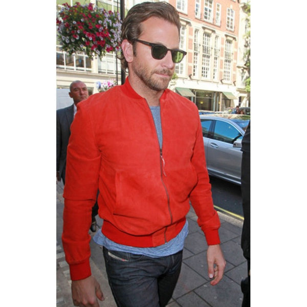 Bradley Cooper Red Suede Bomber Jacket