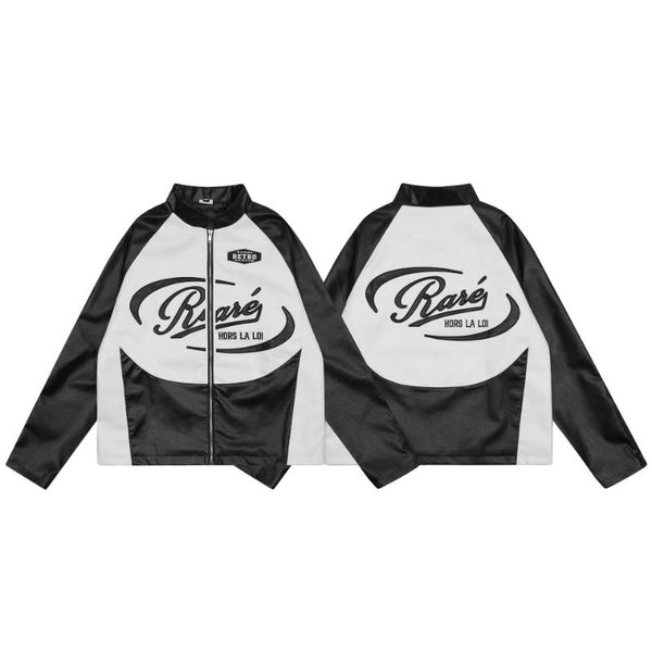 Locomotive Style Black And White Leather Jacket