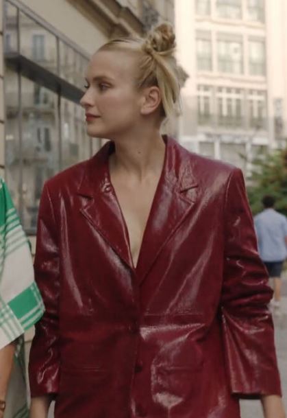 Emily In Paris S03 Camille Maroon Leather Blazer