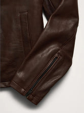 Men's Premium Brown Two-Tone Lambskin Leather Racer Jacket – Handcrafted Slim Fit Biker Style