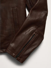 Men's Premium Brown Two-Tone Lambskin Leather Racer Jacket – Handcrafted Slim Fit Biker Style