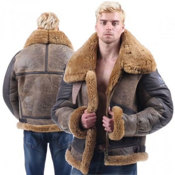 Men Dark Brown Shearling Sheepskin Leather Jacket