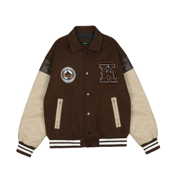 Embroidered PU Leather Sleeve Stitching Baseball Jacket Cotton Jacket Men