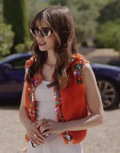 Emily In Paris S03 Lily Collins Orange Embroidered Vest