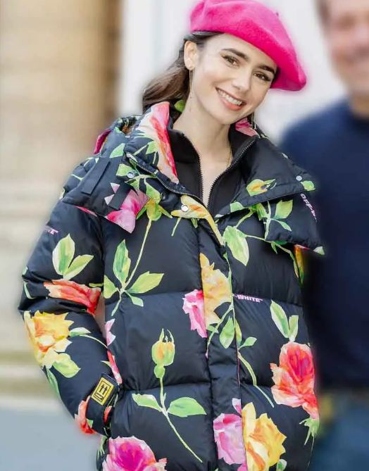 Emily In Paris Lily Collins Floral Puffer Jacket