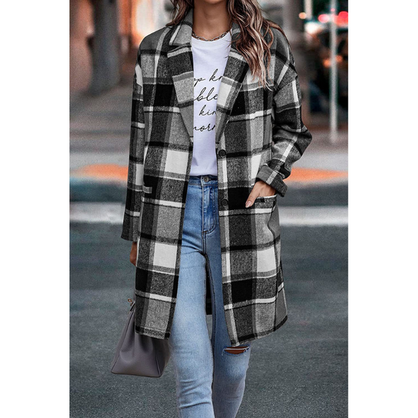 Fashion Plaid Long Coat With Pockets