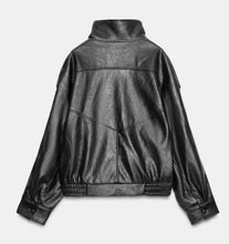 Black Funnel Collar Leather Jacket – Premium Textured Finish | Men & Women