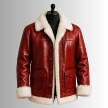 Red Leather Santa Jacket | Faux Fur Trim Christmas Coat