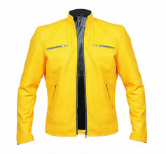 Yellow jacket with black zipper on a white background