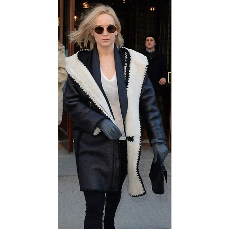 Jennifer Lawrence Stylish Hoodie Leather Coat