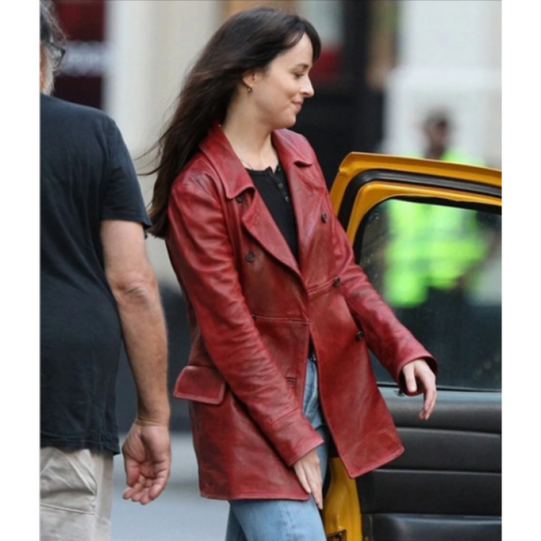 Madame Web Dakota Johnson Leather Peacoat