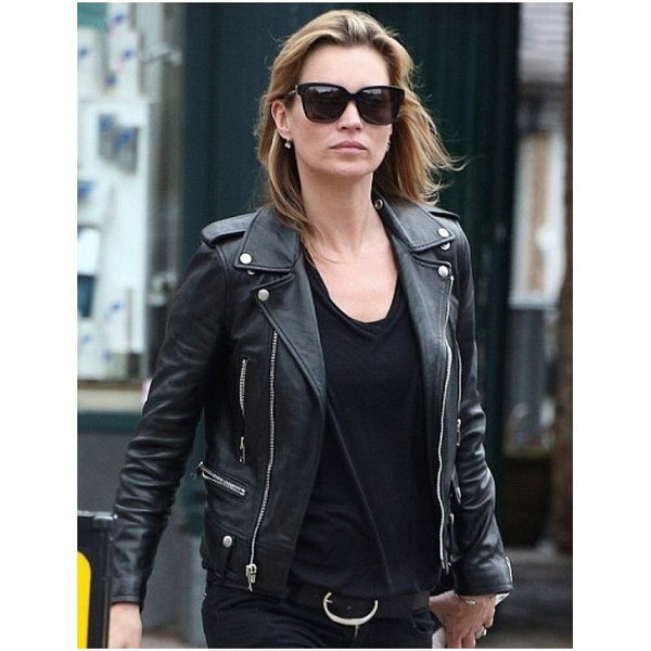 Kate Moss Black Leather Biker Jacket