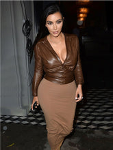 Kim Kardashian Brown Leather Shirt