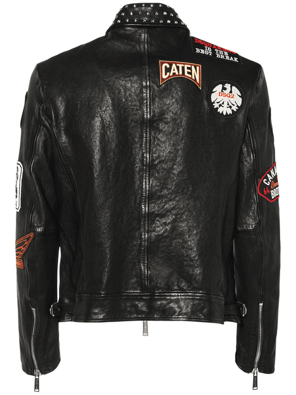 Men's Biker Leather Jackets with Studs and Patches 