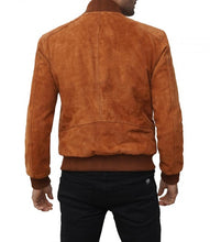 Men's Brown Suede Leather Jacket with Dragon Patches