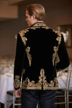 Men's Bullion Embroidery Black Velvet Coat