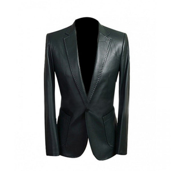 Men Black Leather Blazer Coat