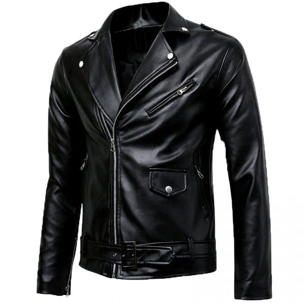 Classic Motorcycle Style Police Leather Jacket For Men