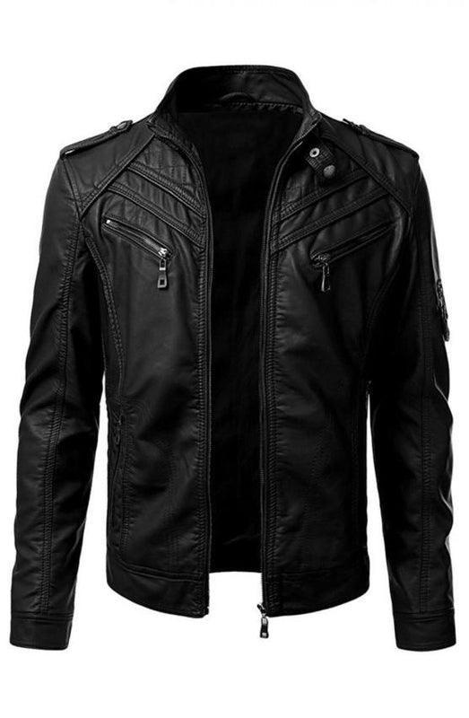 Men's Slim Fit Black Leather Biker Jacket