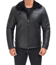 Black Real Leather Mens Shearling Bomber Jacket