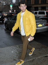 Nick Jonas Yellow Leather Jacket