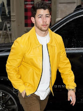 Nick Jonas Yellow Leather Jacket