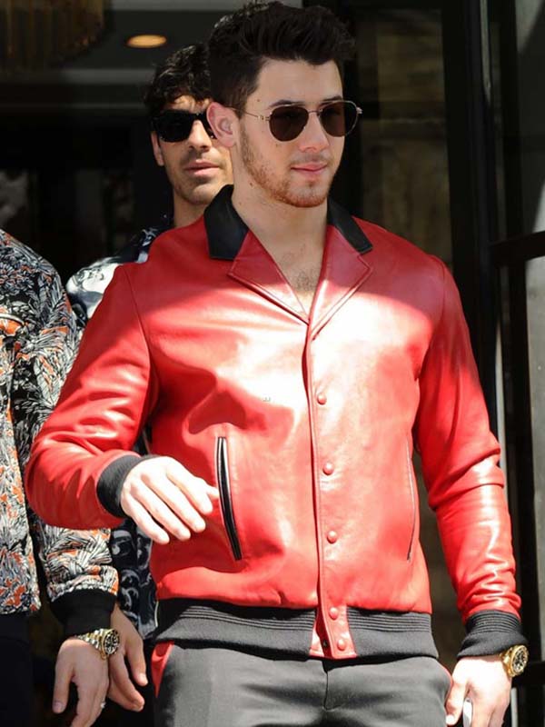 Nick Jones Red Bomber Leather Jacket