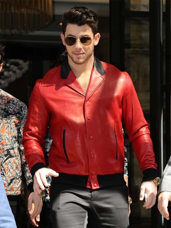 Nick Jones Red Bomber Leather Jacket