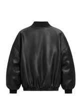 oversized black vegan leather bomber jacket