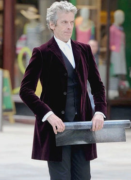 12th Doctor Who Peter Capaldi Maroon Velvet Coat