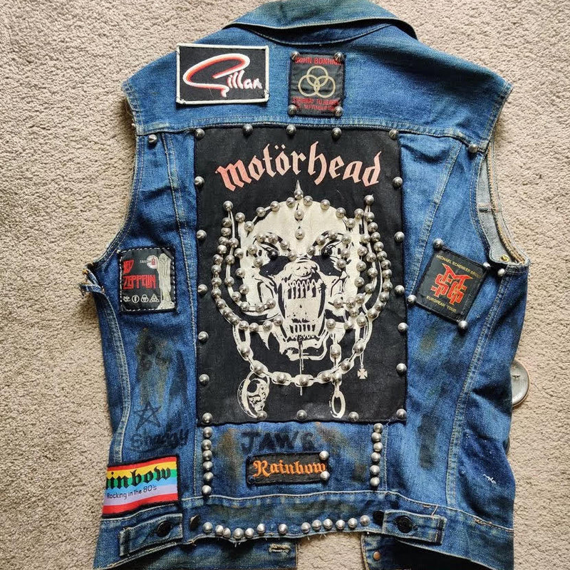 Retro Patches Style Denim Vest