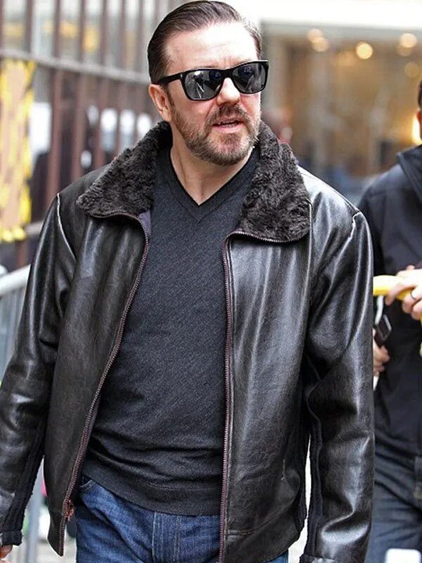 After Life Ricky Gervais Black Leather Jacket