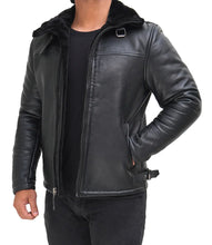 Black Real Leather Mens Shearling Bomber Jacket
